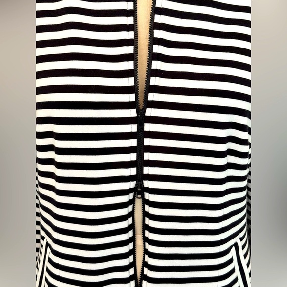 CAbi Jacket Dress French Terry Black & White Stripe 2-Way Zip Welt Pockets M - Picture 3 of 10